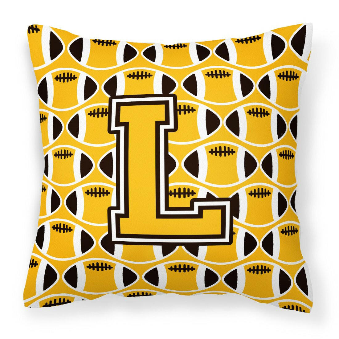 Letter L Football Black, Old Gold and White Fabric Decorative Pillow CJ1080-LPW1414 by Caroline&#39;s Treasures