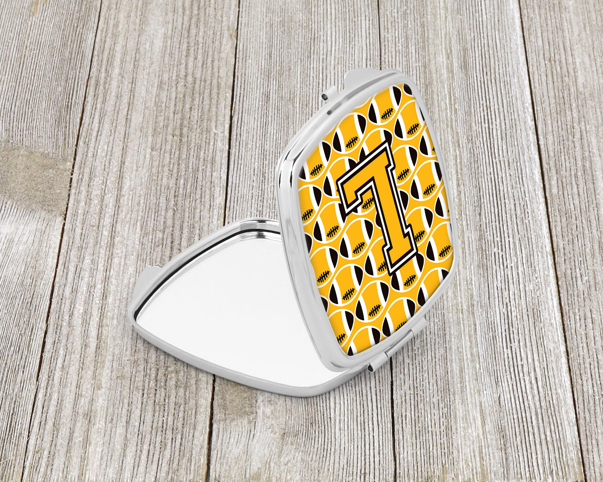 Letter L Football Black, Old Gold and White Compact Mirror CJ1080-LSCM  the-store.com.