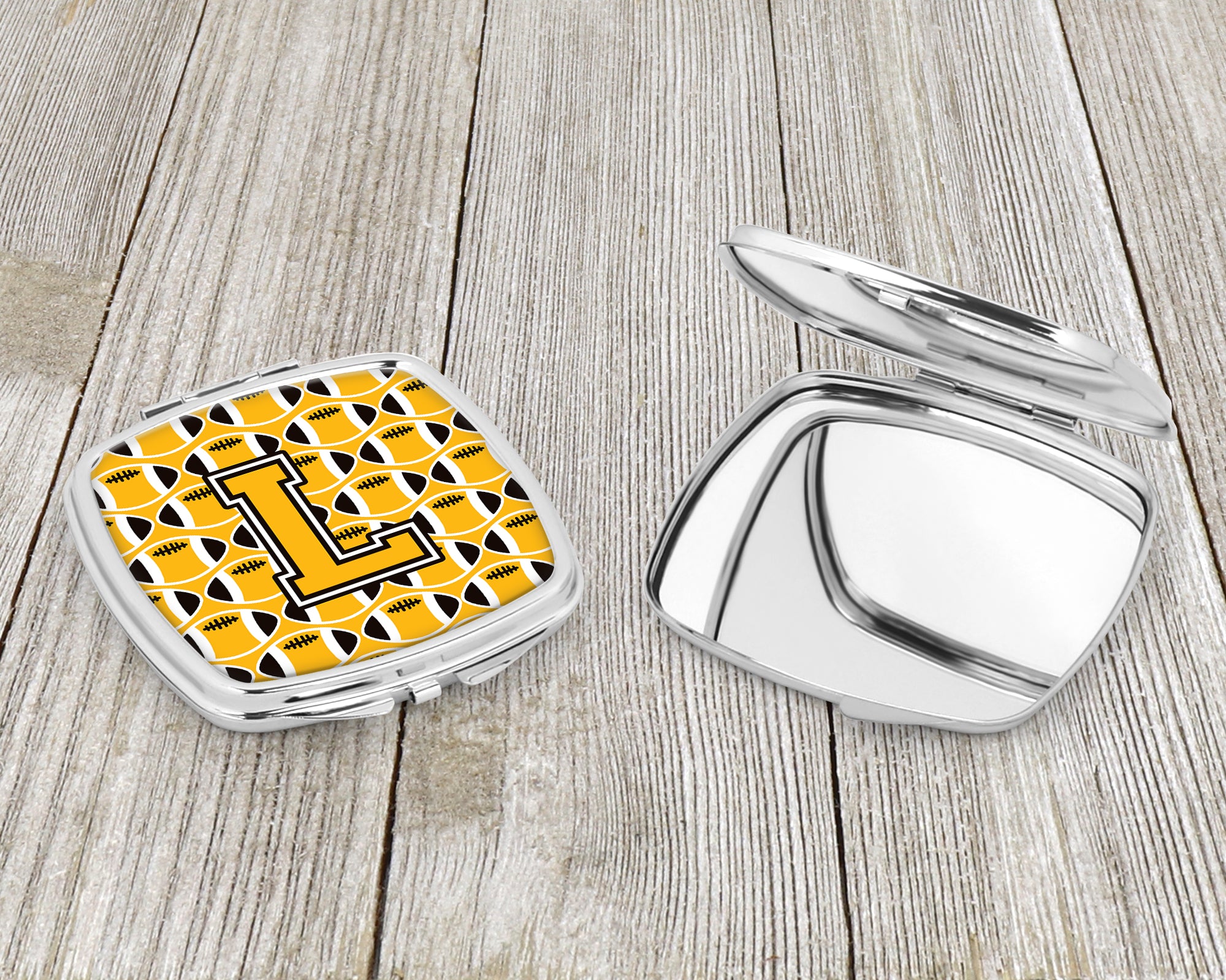 Letter L Football Black, Old Gold and White Compact Mirror CJ1080-LSCM  the-store.com.