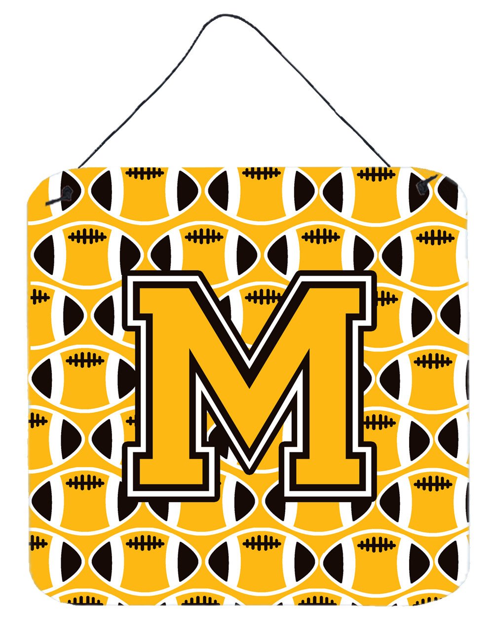 Letter M Football Black, Old Gold and White Wall or Door Hanging Prints CJ1080-MDS66 by Caroline&#39;s Treasures