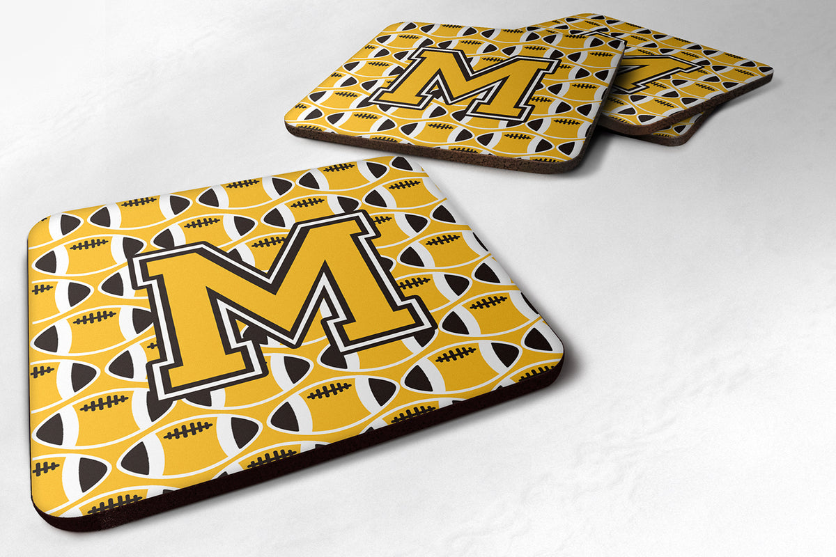 Letter M Football Black, Old Gold and White Foam Coaster Set of 4 CJ1080-MFC - the-store.com