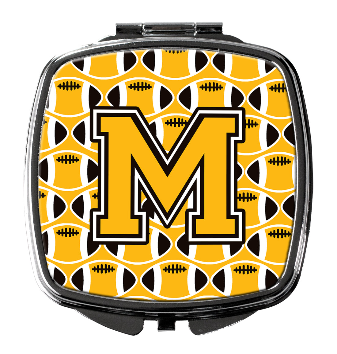 Letter M Football Black, Old Gold and White Compact Mirror CJ1080-MSCM