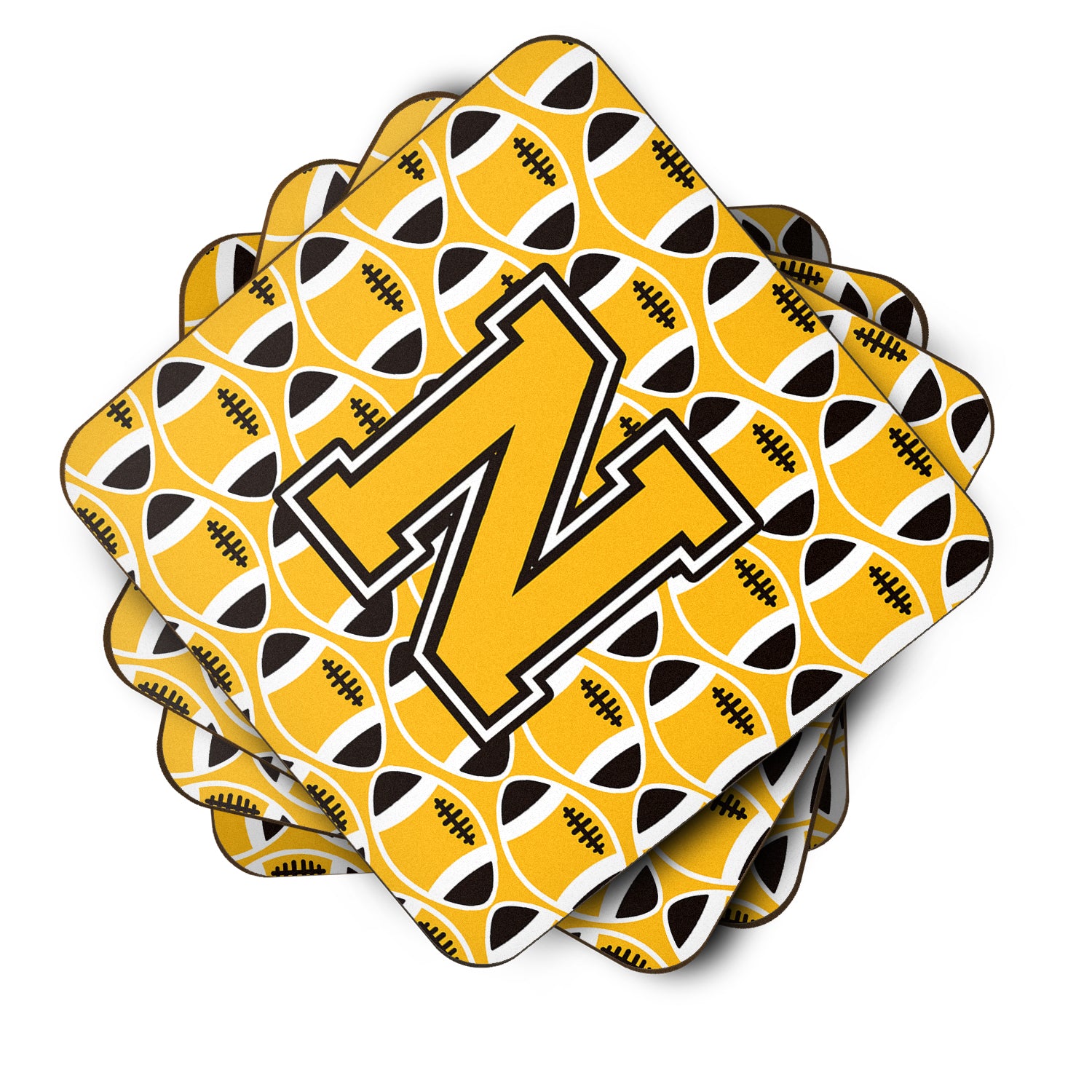 Letter N Football Black, Old Gold and White Foam Coaster Set of 4 CJ1080-NFC - the-store.com