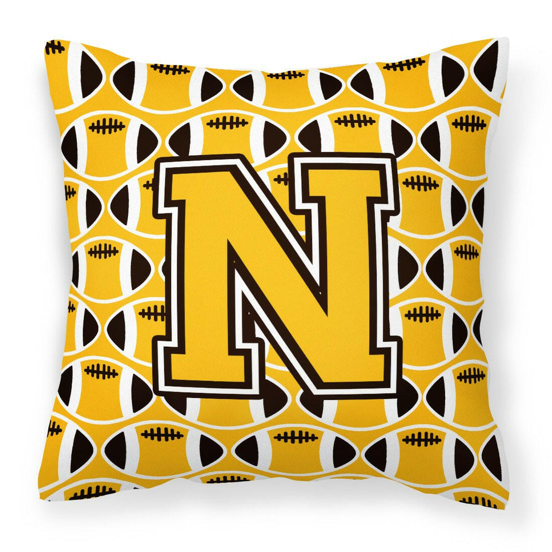 Letter N Football Black, Old Gold and White Fabric Decorative Pillow CJ1080-NPW1414 by Caroline&#39;s Treasures