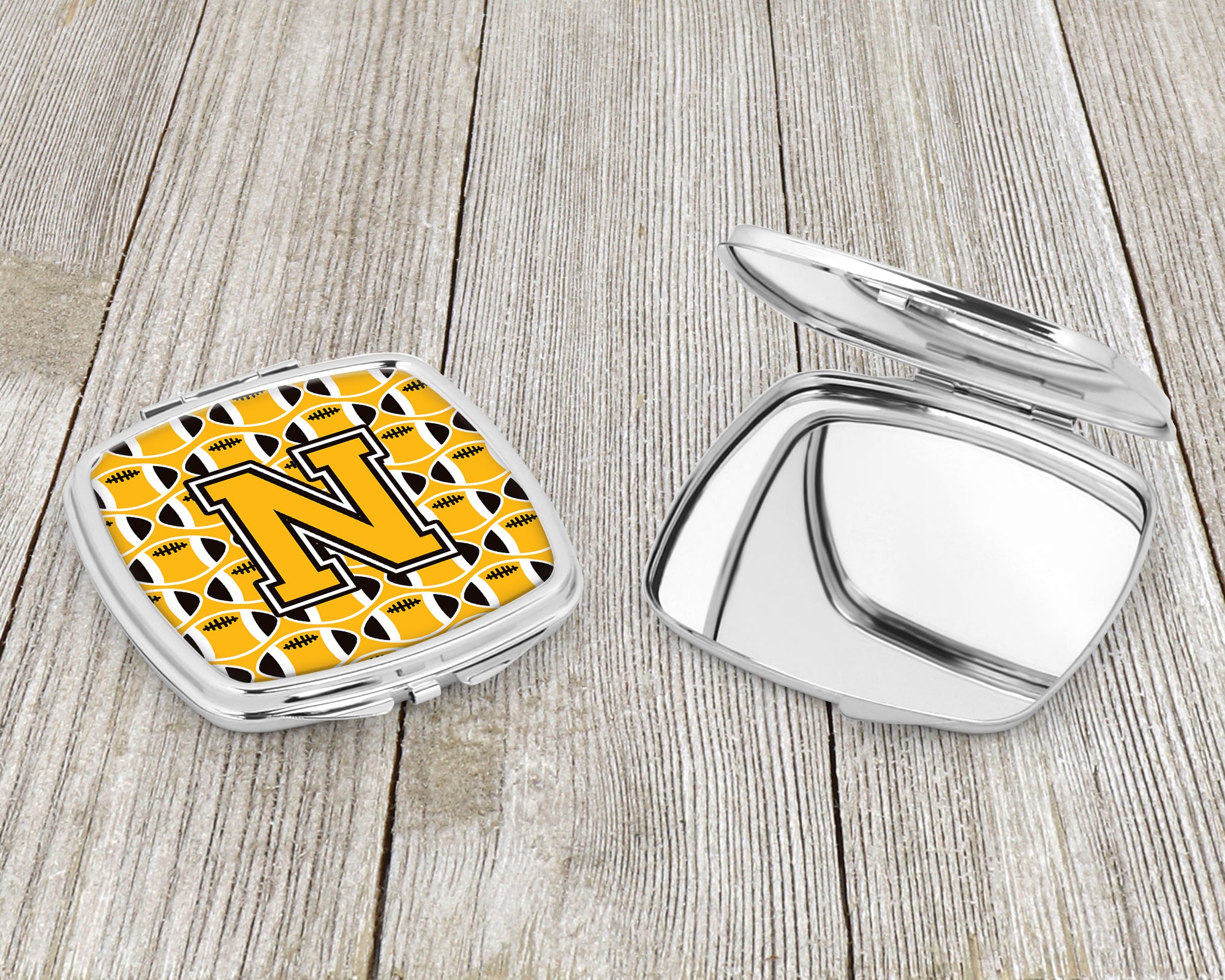 Letter N Football Black, Old Gold and White Compact Mirror CJ1080-NSCM