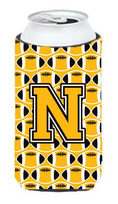 Letter N Football Black, Old Gold and White Tall Boy Beverage Insulator Hugger CJ1080-NTBC by Caroline's Treasures