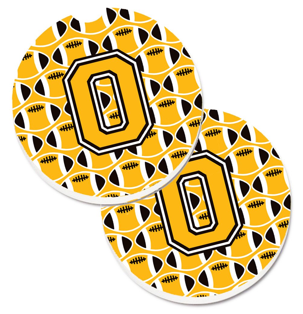 Letter O Football Black, Old Gold and White Set of 2 Cup Holder Car Coasters CJ1080-OCARC by Caroline's Treasures