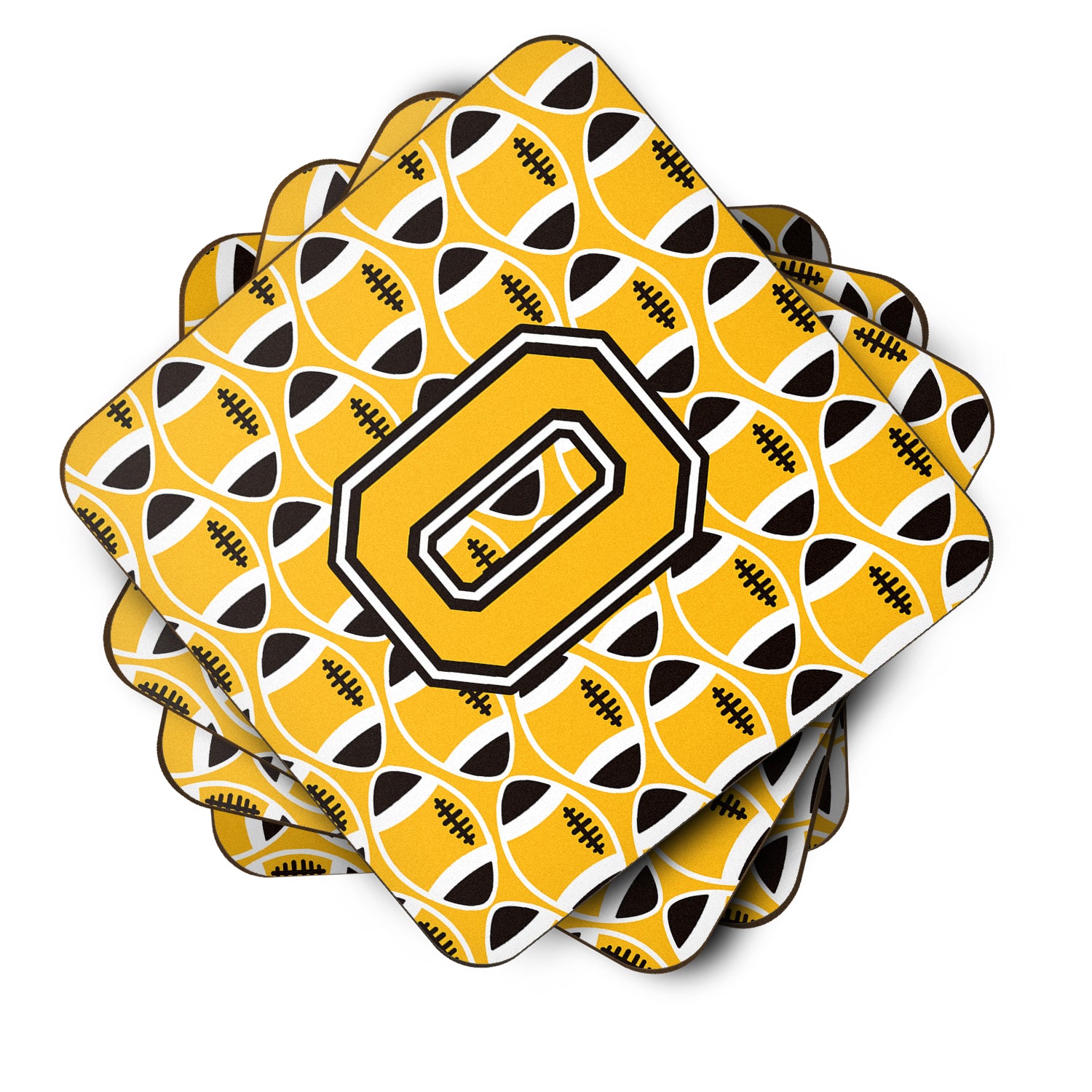 Letter O Football Black, Old Gold and White Foam Coaster Set of 4 CJ1080-OFC - the-store.com