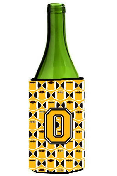 Letter O Football Black, Old Gold and White Wine Bottle Beverage Insulator Hugger CJ1080-OLITERK by Caroline&#39;s Treasures