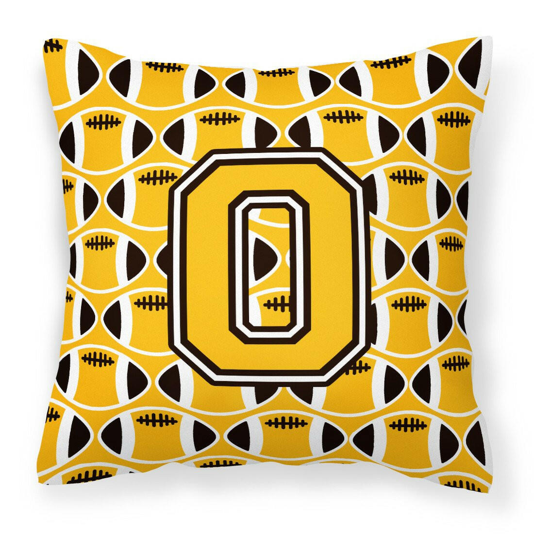 Letter O Football Black, Old Gold and White Fabric Decorative Pillow CJ1080-OPW1414 by Caroline&#39;s Treasures