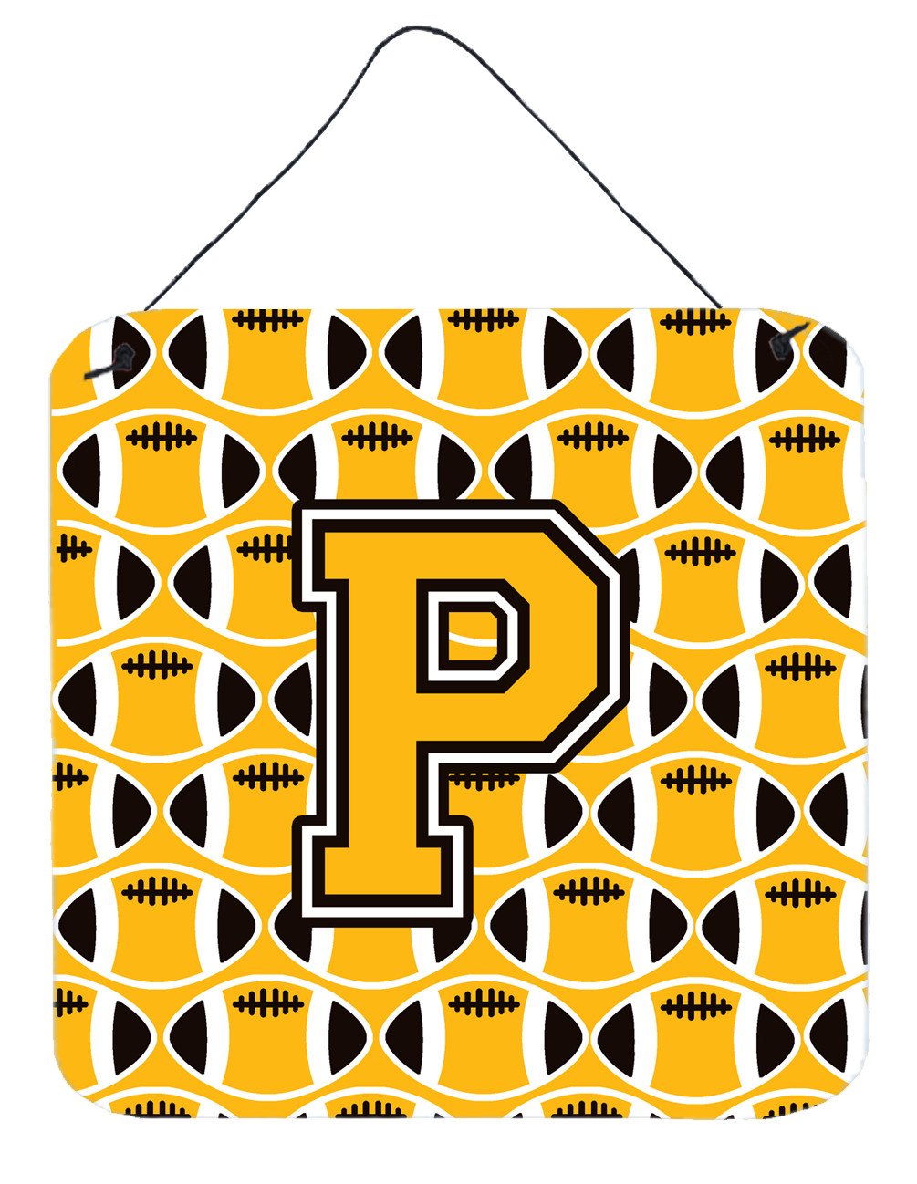 Letter P Football Black, Old Gold and White Wall or Door Hanging Prints CJ1080-PDS66 by Caroline's Treasures