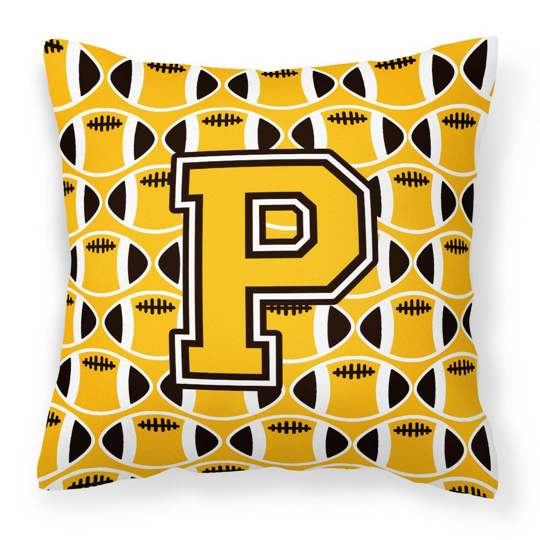 Letter P Football Black, Old Gold and White Fabric Decorative Pillow CJ1080-PPW1414 by Caroline&#39;s Treasures