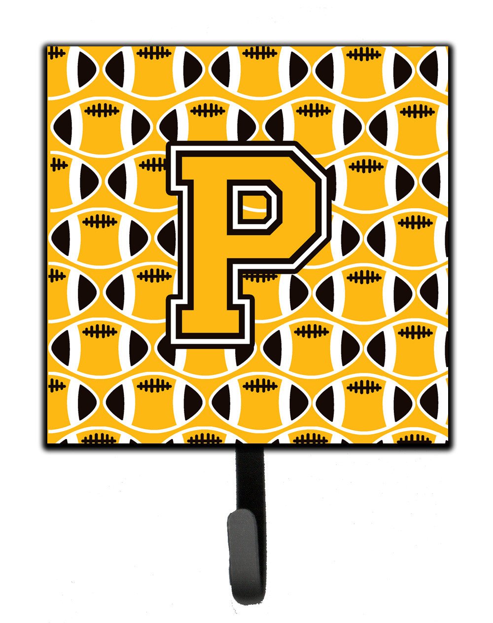 Letter P Football Black, Old Gold and White Leash or Key Holder CJ1080-PSH4 by Caroline&#39;s Treasures