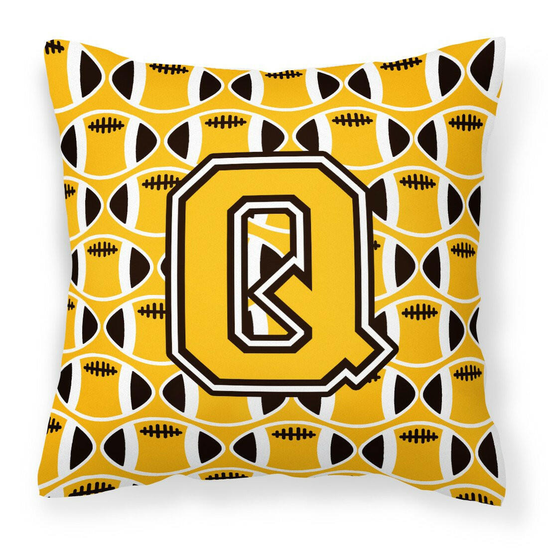 Letter Q Football Black, Old Gold and White Fabric Decorative Pillow CJ1080-QPW1414 by Caroline&#39;s Treasures