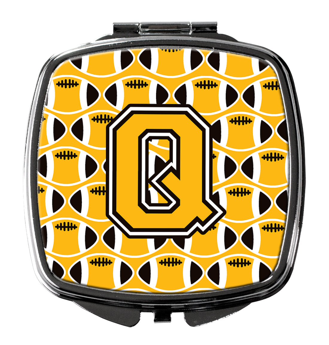 Letter Q Football Black, Old Gold and White Compact Mirror CJ1080-QSCM  the-store.com.
