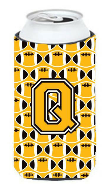 Letter Q Football Black, Old Gold and White Tall Boy Beverage Insulator Hugger CJ1080-QTBC by Caroline&#39;s Treasures