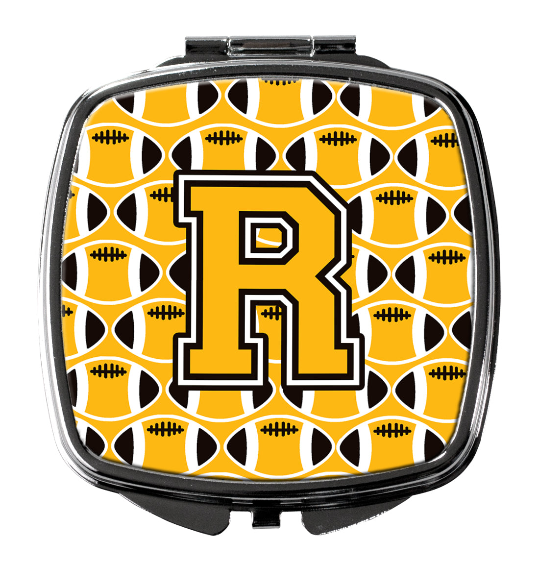 Letter R Football Black, Old Gold and White Compact Mirror CJ1080-RSCM