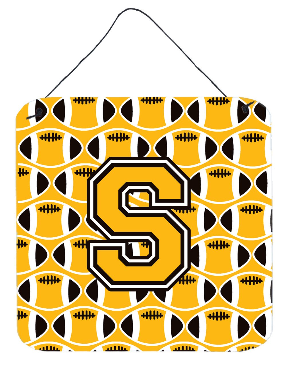 Letter S Football Black, Old Gold and White Wall or Door Hanging Prints CJ1080-SDS66 by Caroline&#39;s Treasures