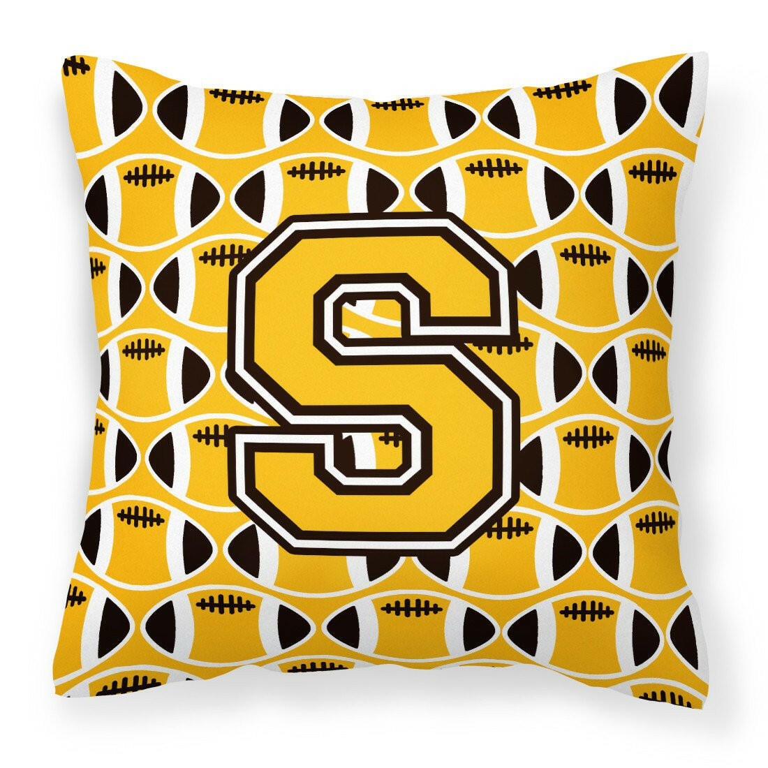 Letter S Football Black, Old Gold and White Fabric Decorative Pillow CJ1080-SPW1414 by Caroline&#39;s Treasures