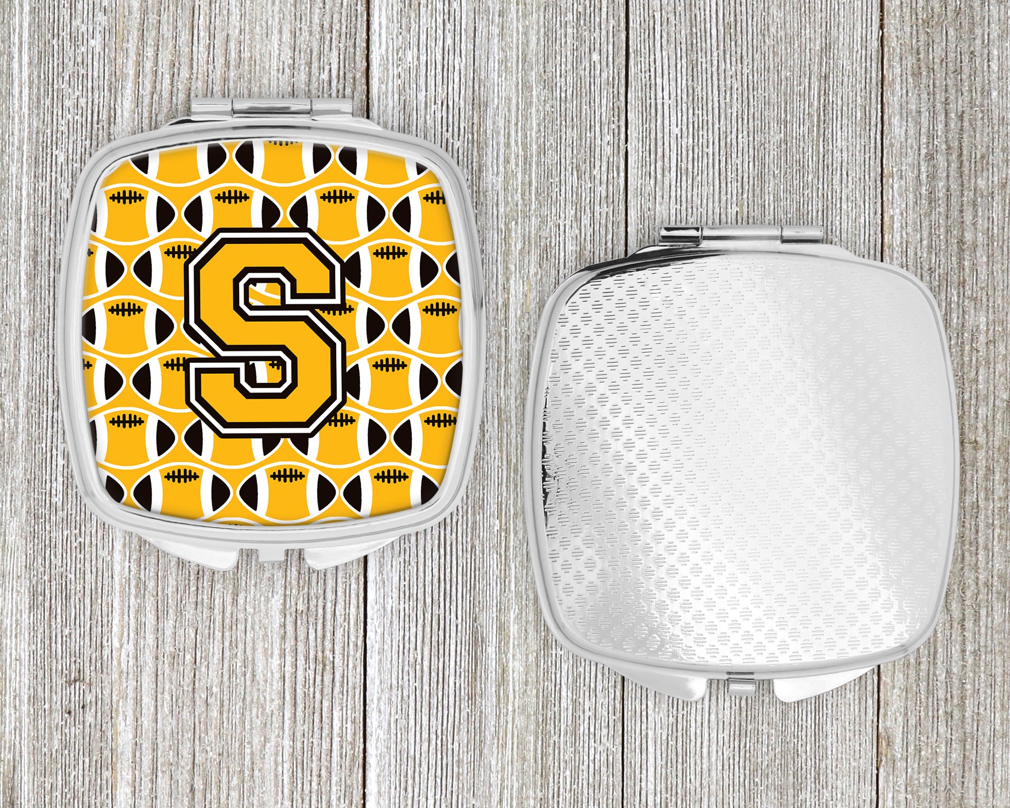 Letter S Football Black, Old Gold and White Compact Mirror CJ1080-SSCM  the-store.com.