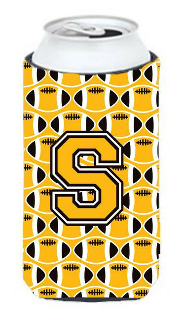 Letter S Football Black, Old Gold and White Tall Boy Beverage Insulator Hugger CJ1080-STBC by Caroline&#39;s Treasures