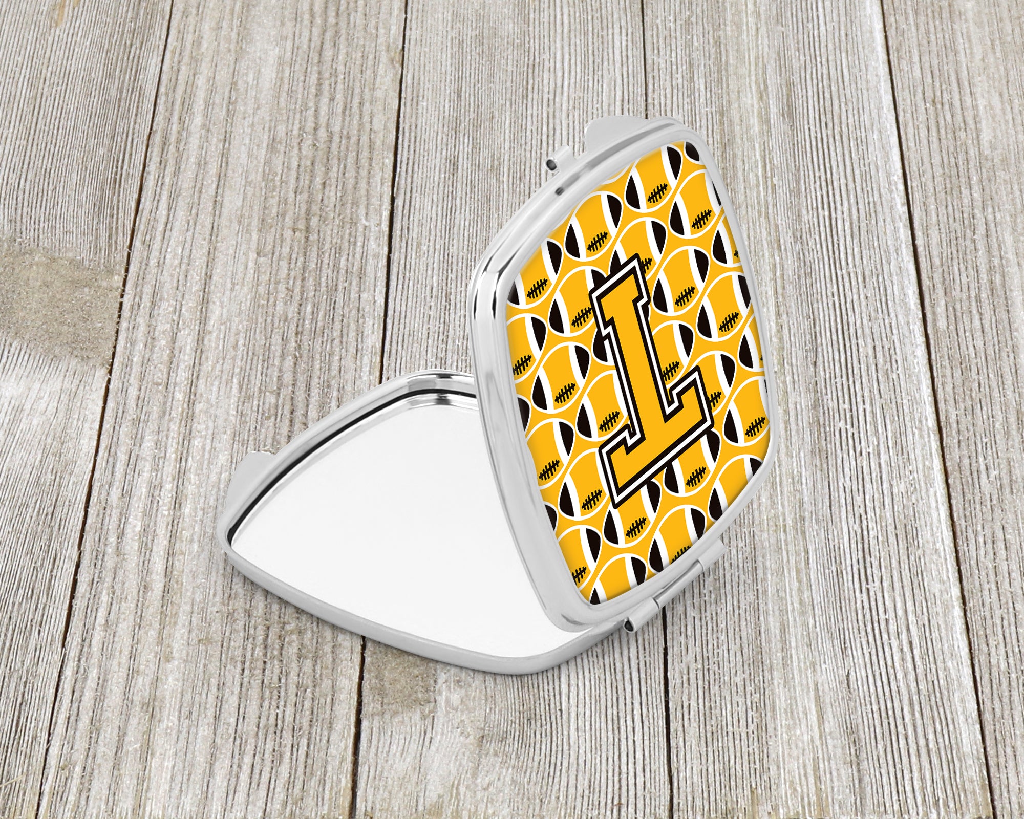 Letter T Football Black, Old Gold and White Compact Mirror CJ1080-TSCM  the-store.com.