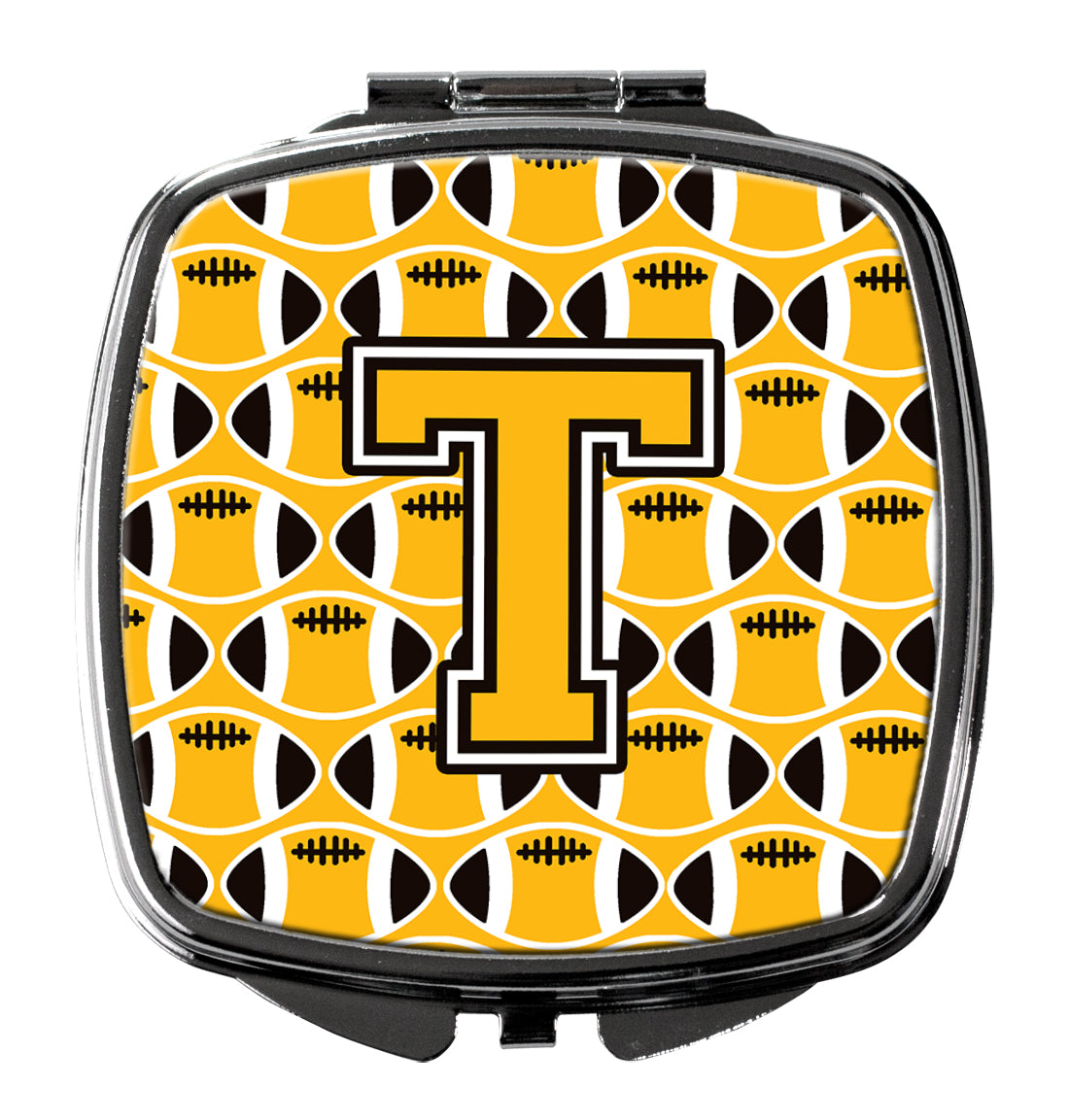 Letter T Football Black, Old Gold and White Compact Mirror CJ1080-TSCM