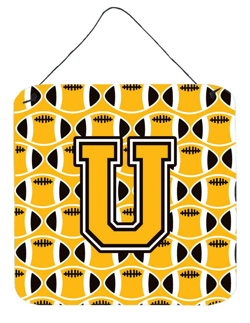 Letter U Football Black, Old Gold and White Wall or Door Hanging Prints CJ1080-UDS66 by Caroline&#39;s Treasures