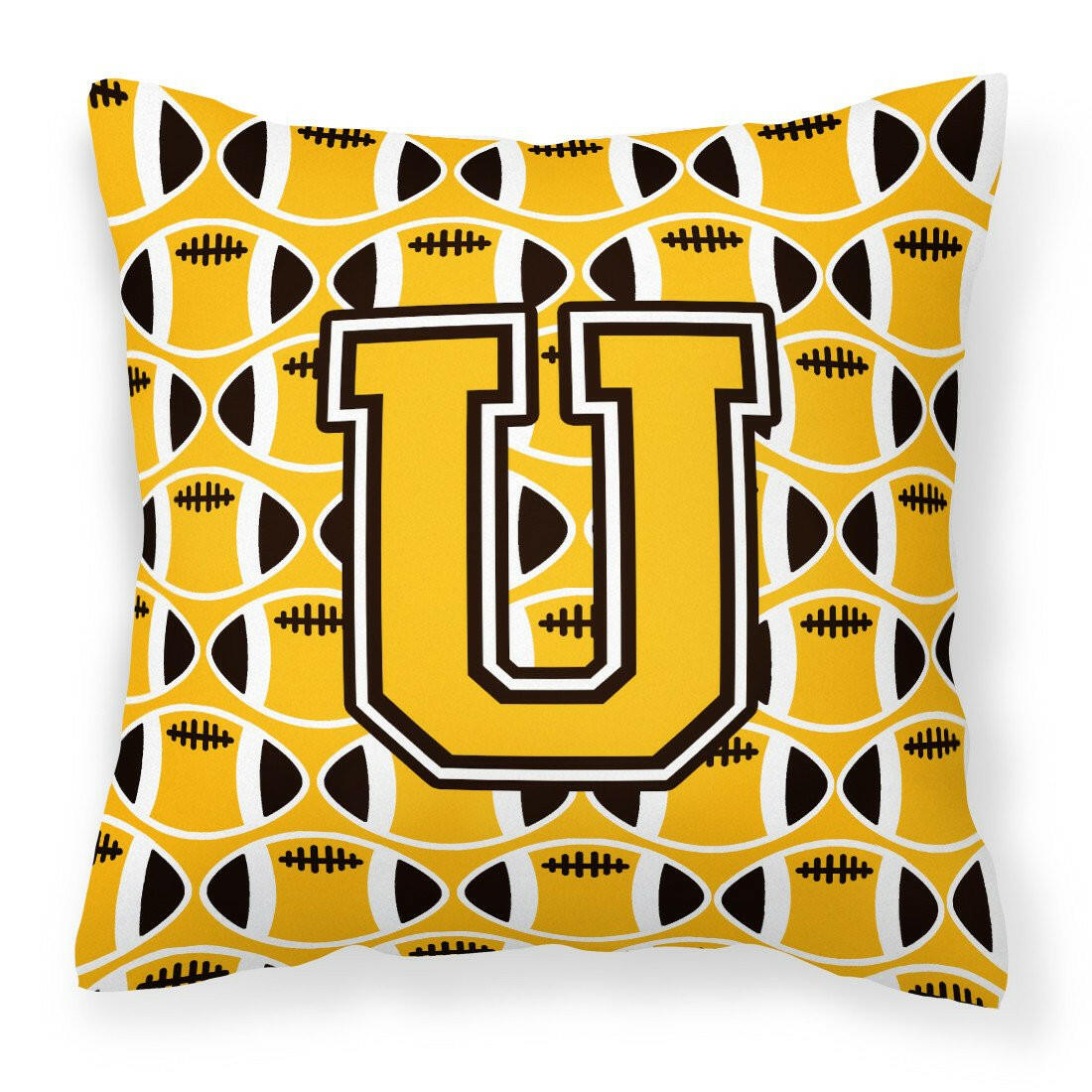 Letter U Football Black, Old Gold and White Fabric Decorative Pillow CJ1080-UPW1414 by Caroline&#39;s Treasures