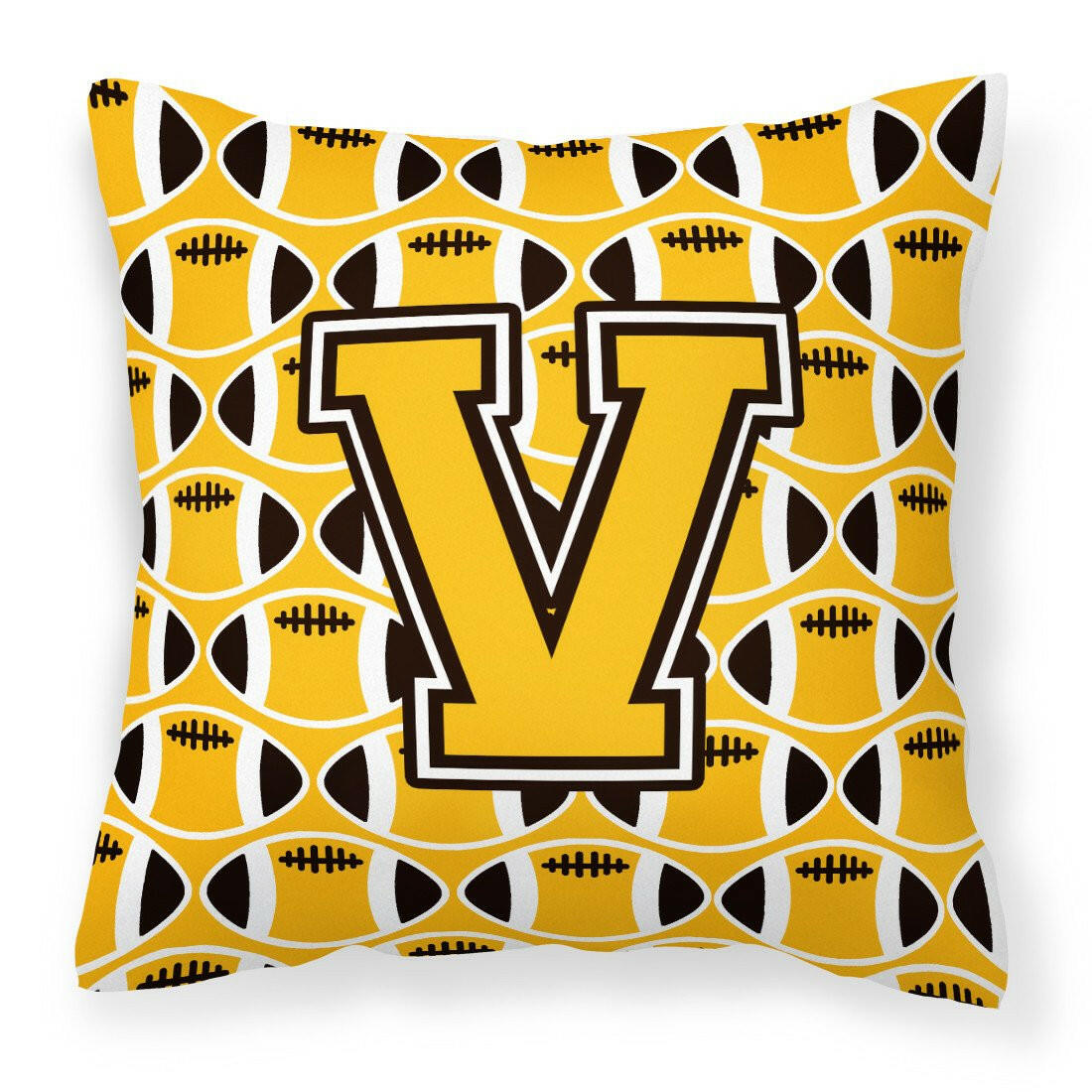 Letter V Football Black, Old Gold and White Fabric Decorative Pillow CJ1080-VPW1414 by Caroline&#39;s Treasures