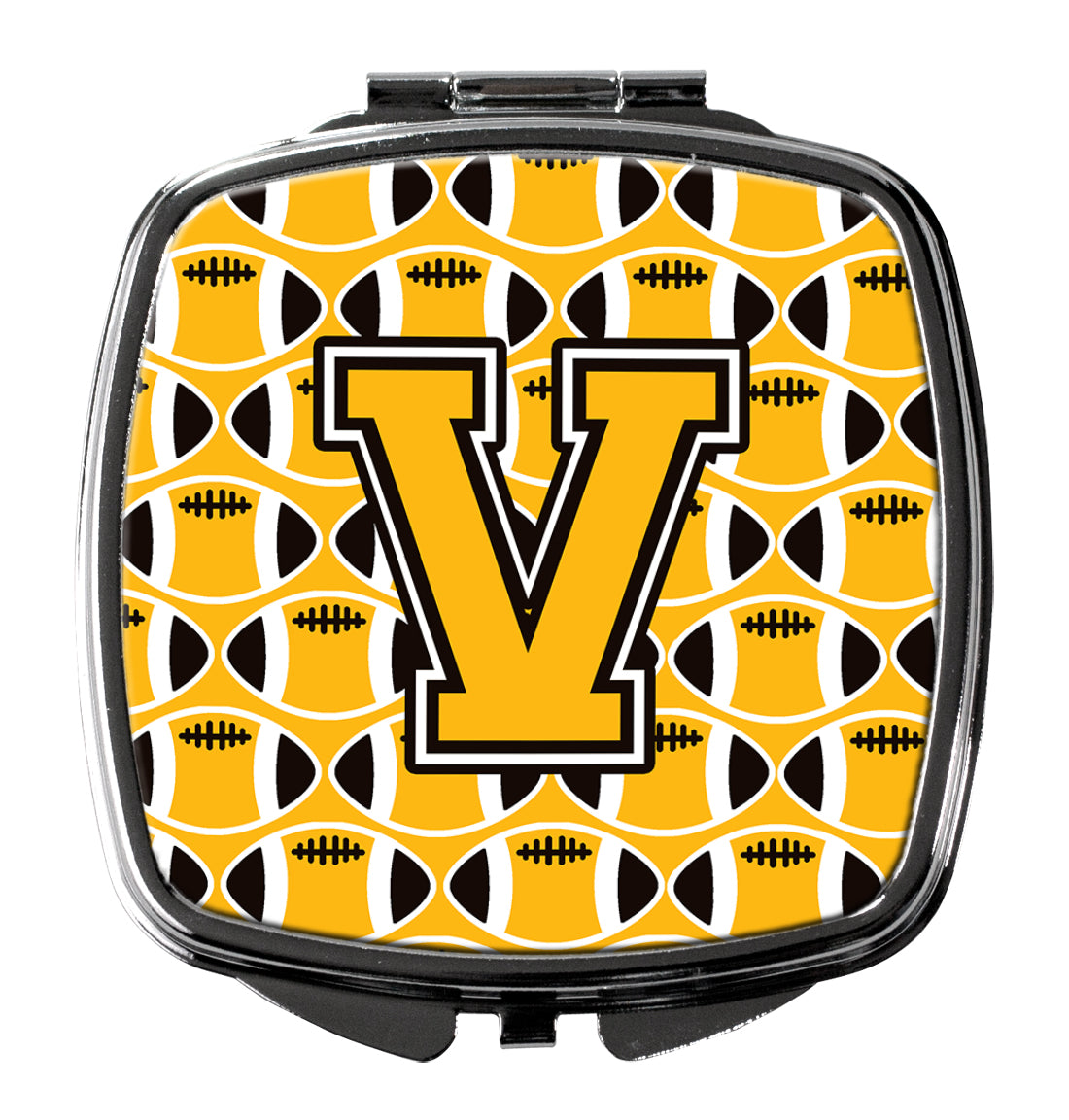 Letter V Football Black, Old Gold and White Compact Mirror CJ1080-VSCM  the-store.com.