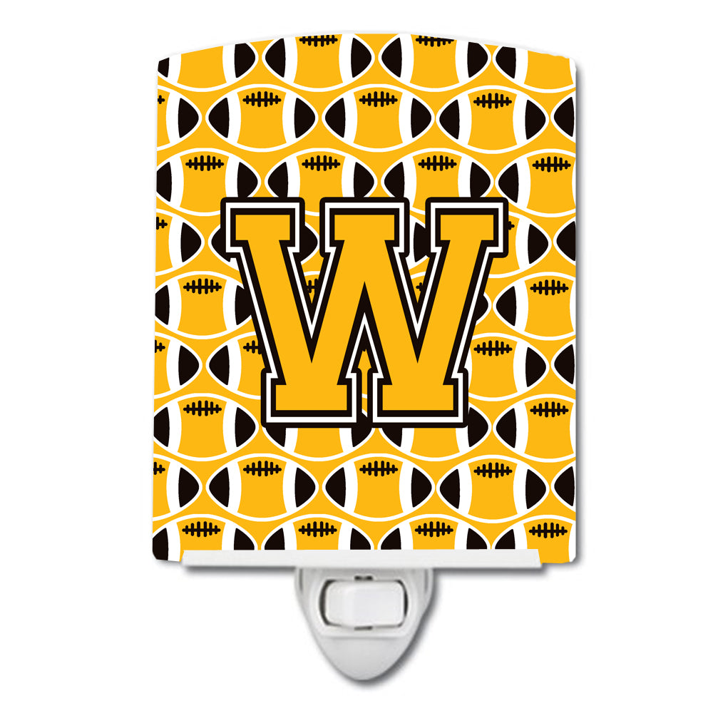 Letter W Football Black, Old Gold and White Ceramic Night Light CJ1080-WCNL - the-store.com