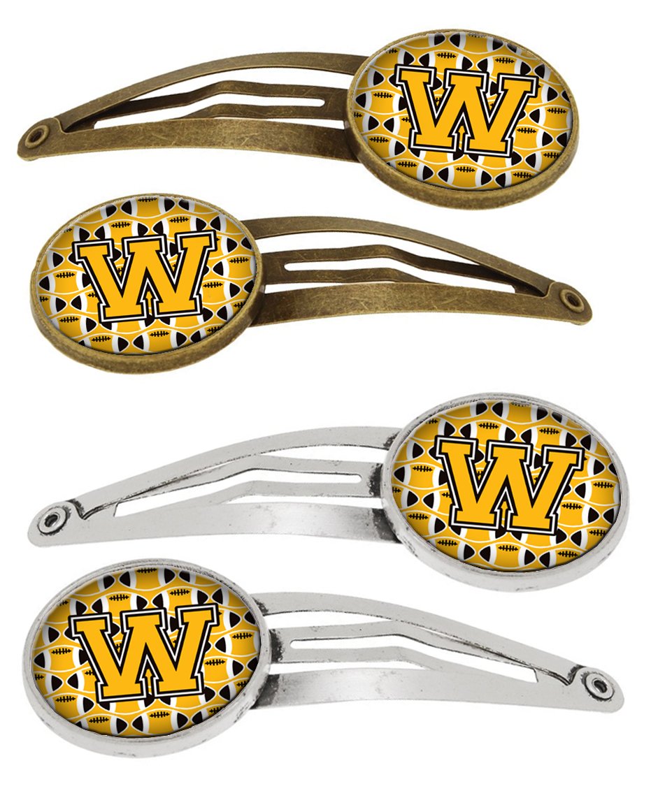 Letter W Football Black, Old Gold and White Set of 4 Barrettes Hair Clips CJ1080-WHCS4 by Caroline&#39;s Treasures