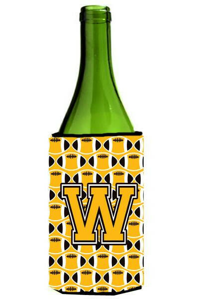 Letter W Football Black, Old Gold and White Wine Bottle Beverage Insulator Hugger CJ1080-WLITERK by Caroline&#39;s Treasures