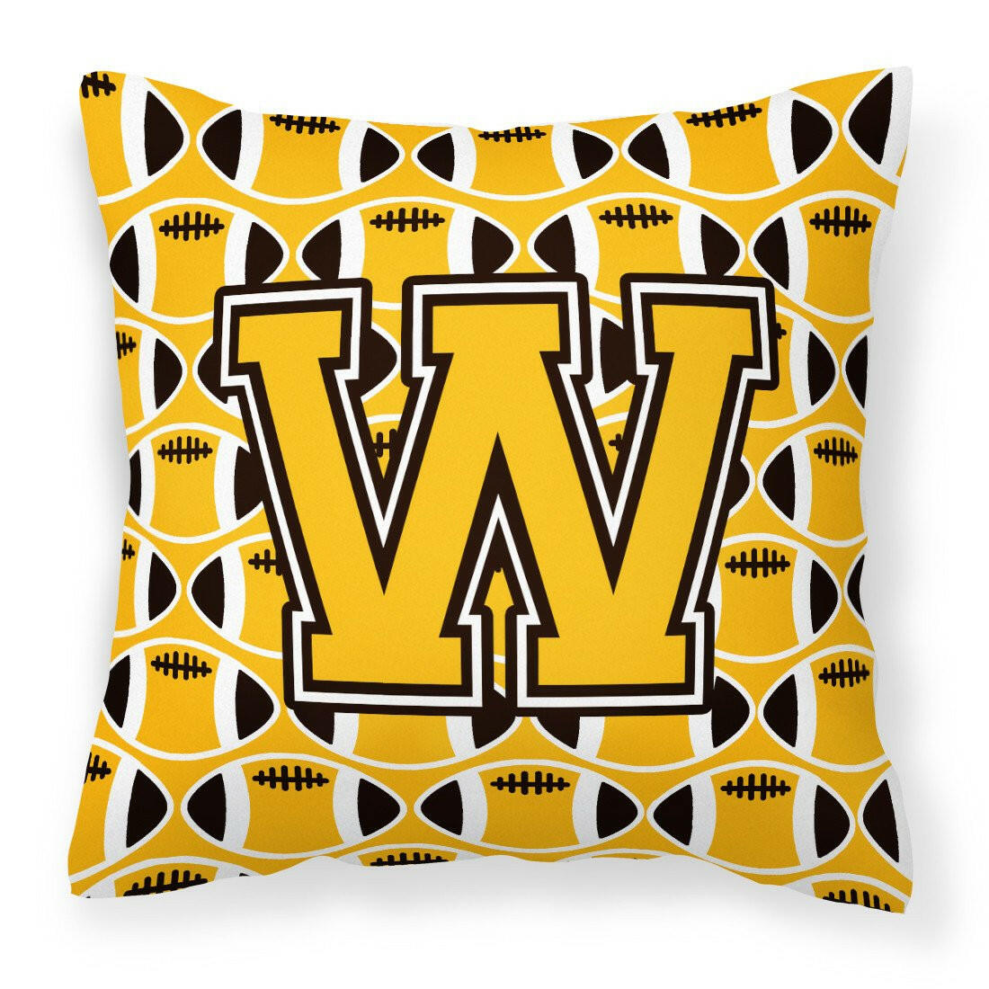 Letter W Football Black, Old Gold and White Fabric Decorative Pillow CJ1080-WPW1414 by Caroline&#39;s Treasures