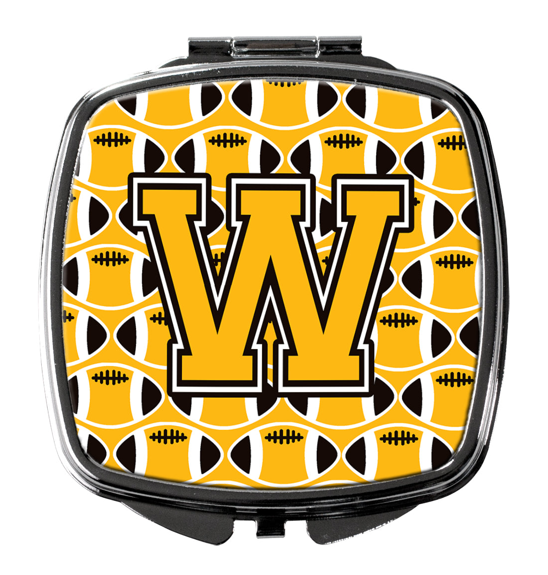 Letter W Football Black, Old Gold and White Compact Mirror CJ1080-WSCM  the-store.com.