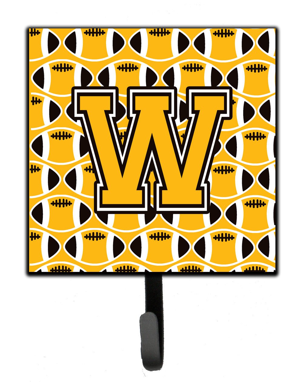 Letter W Football Black, Old Gold and White Leash or Key Holder CJ1080-WSH4 by Caroline&#39;s Treasures