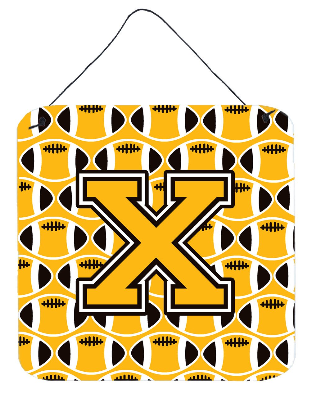 Letter X Football Black, Old Gold and White Wall or Door Hanging Prints CJ1080-XDS66 by Caroline&#39;s Treasures