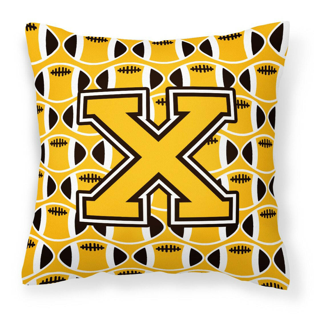 Letter X Football Black, Old Gold and White Fabric Decorative Pillow CJ1080-XPW1414 by Caroline&#39;s Treasures