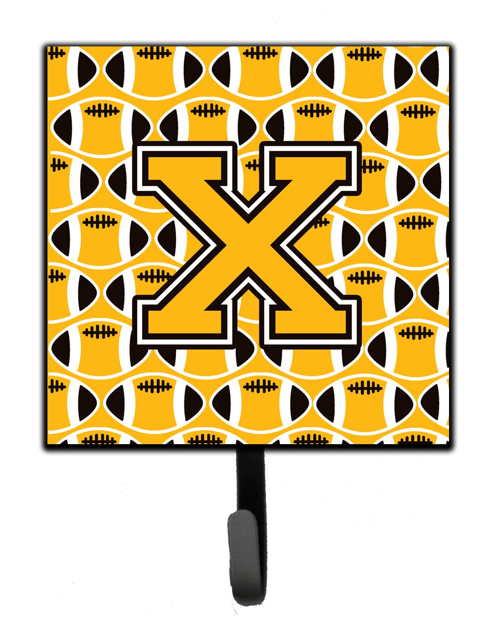 Letter X Football Black, Old Gold and White Leash or Key Holder by Caroline&#39;s Treasures