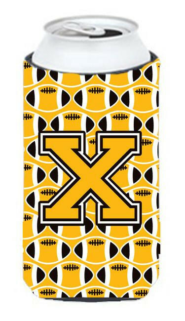 Letter X Football Black, Old Gold and White Tall Boy Beverage Insulator Hugger CJ1080-XTBC by Caroline&#39;s Treasures