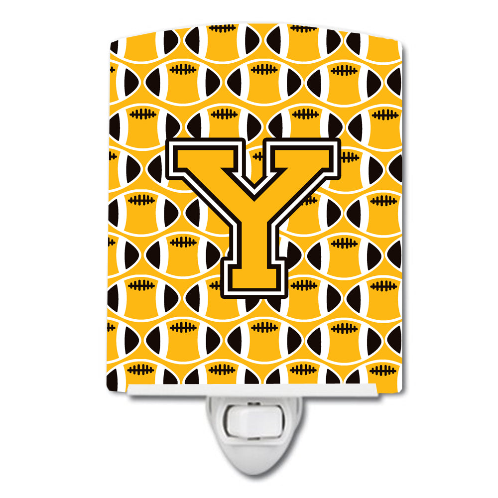 Letter Y Football Black, Old Gold and White Ceramic Night Light CJ1080-YCNL - the-store.com