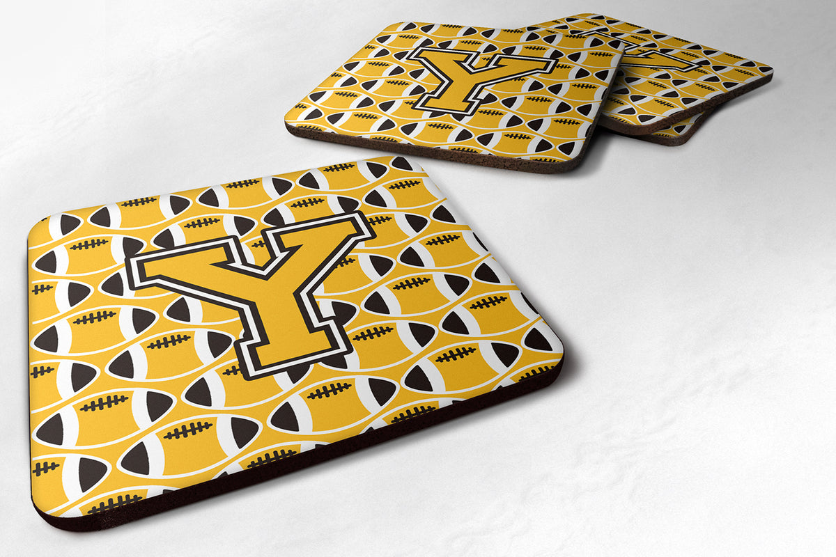 Letter Y Football Black, Old Gold and White Foam Coaster Set of 4 CJ1080-YFC - the-store.com