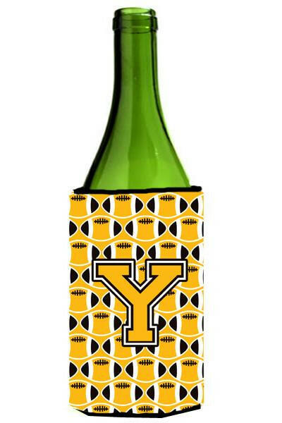 Letter Y Football Black, Old Gold and White Wine Bottle Beverage Insulator Hugger CJ1080-YLITERK by Caroline&#39;s Treasures
