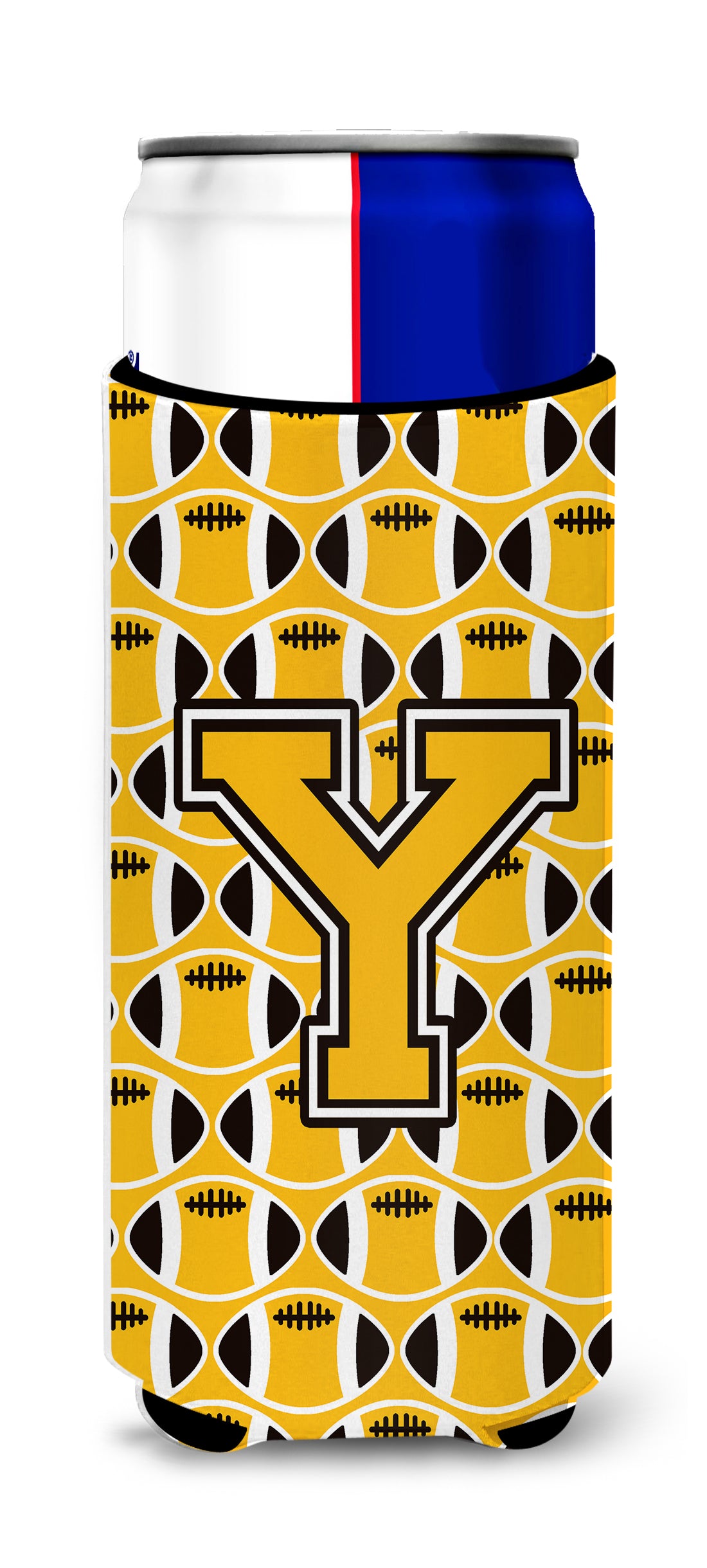 Letter Y Football Black, Old Gold and White Ultra Beverage Insulators for slim cans CJ1080-YMUK