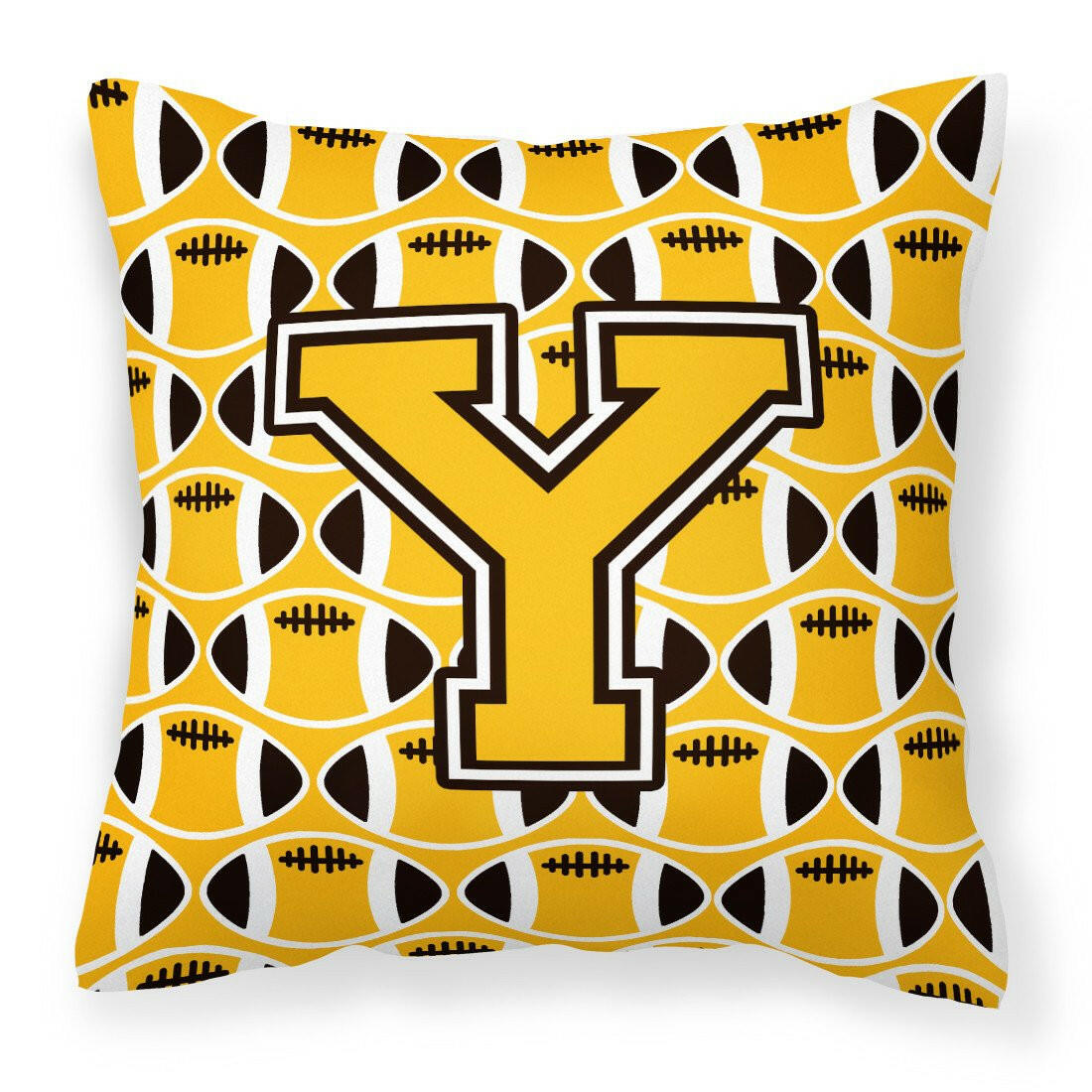 Letter Y Football Black, Old Gold and White Fabric Decorative Pillow CJ1080-YPW1414 by Caroline&#39;s Treasures