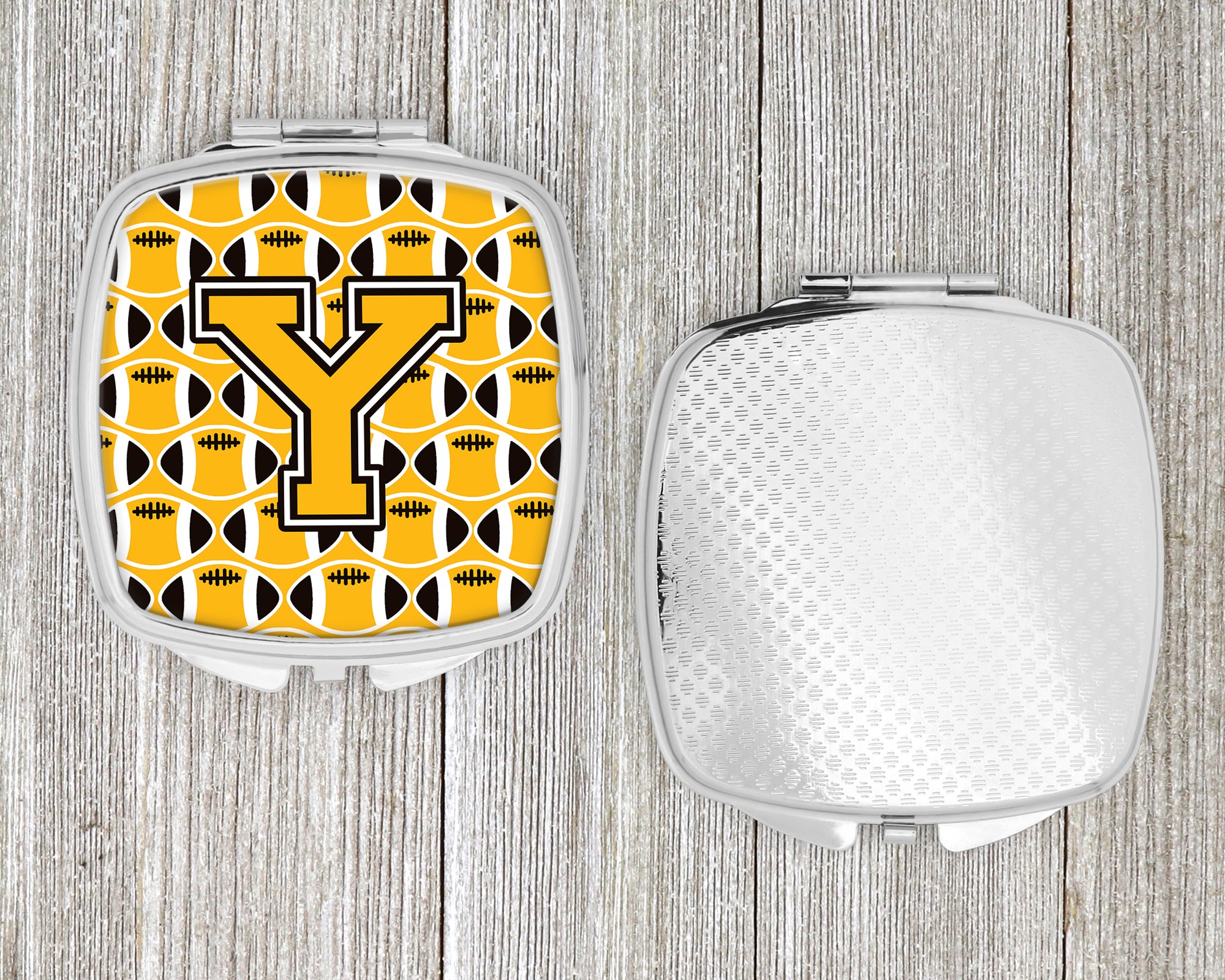 Letter Y Football Black, Old Gold and White Compact Mirror CJ1080-YSCM