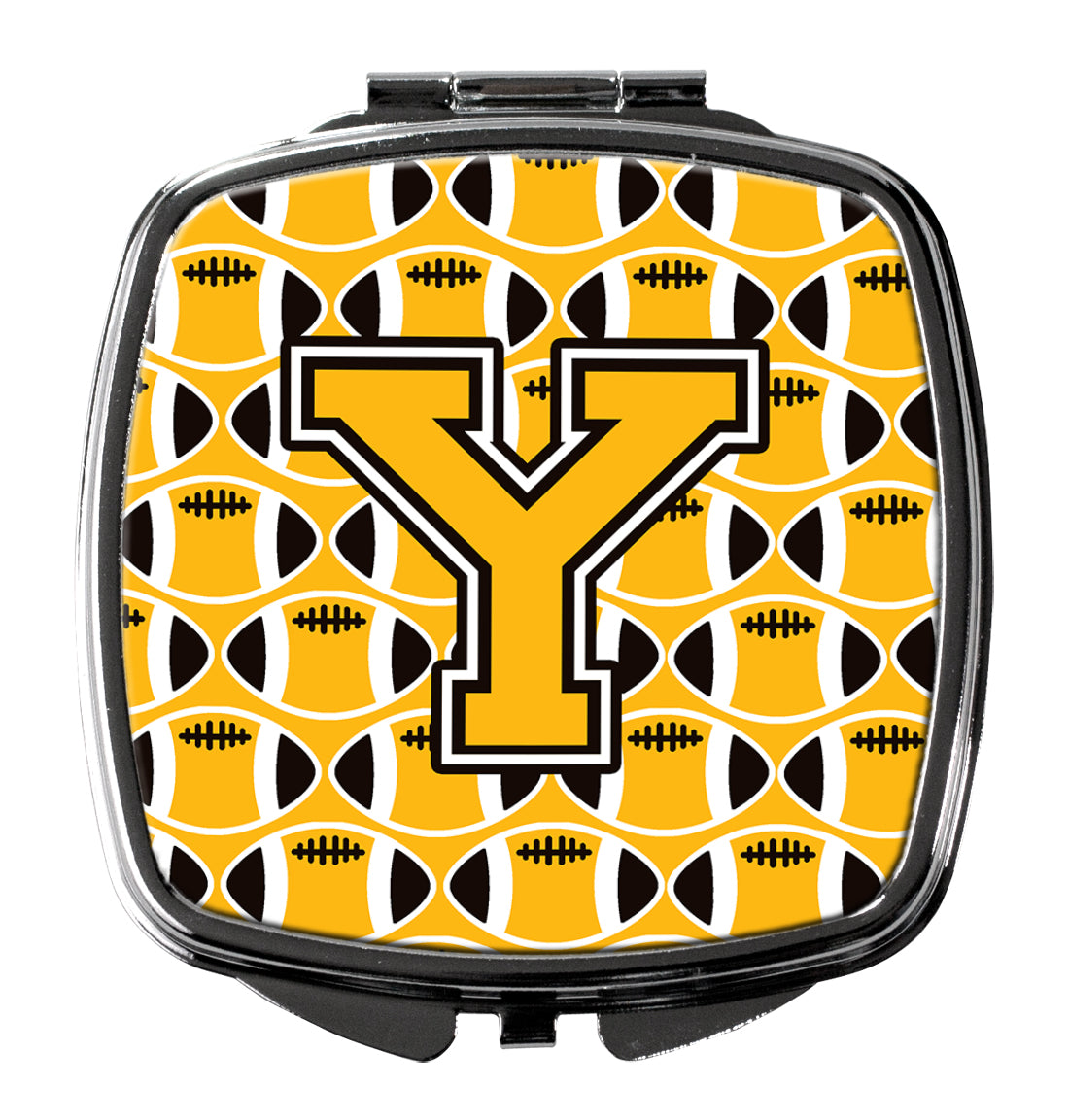 Letter Y Football Black, Old Gold and White Compact Mirror CJ1080-YSCM