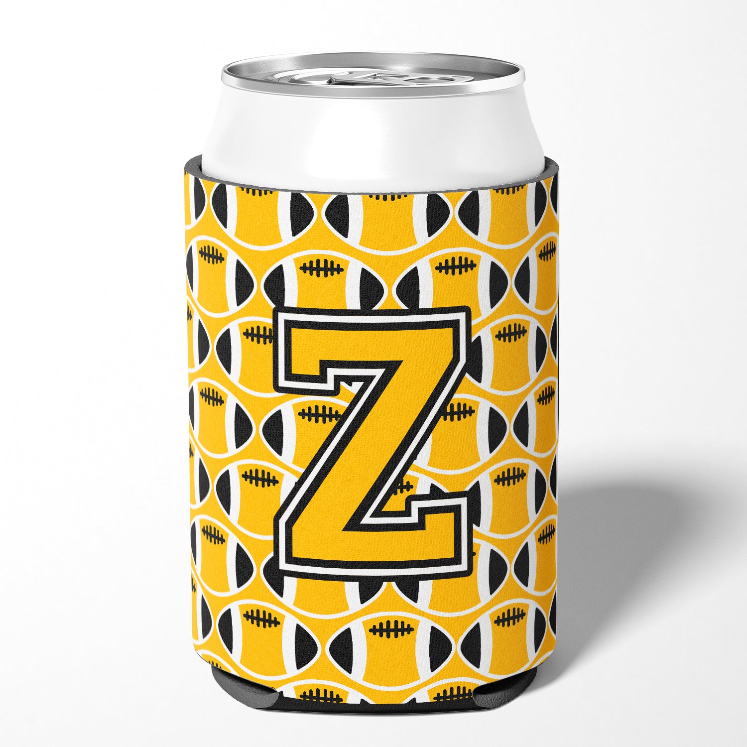 Letter Z Football Black, Old Gold and White Can or Bottle Hugger CJ1080-ZCC.