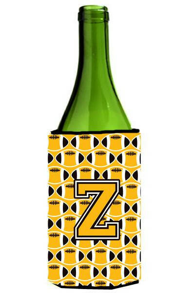Letter Z Football Black, Old Gold and White Wine Bottle Beverage Insulator Hugger CJ1080-ZLITERK by Caroline&#39;s Treasures